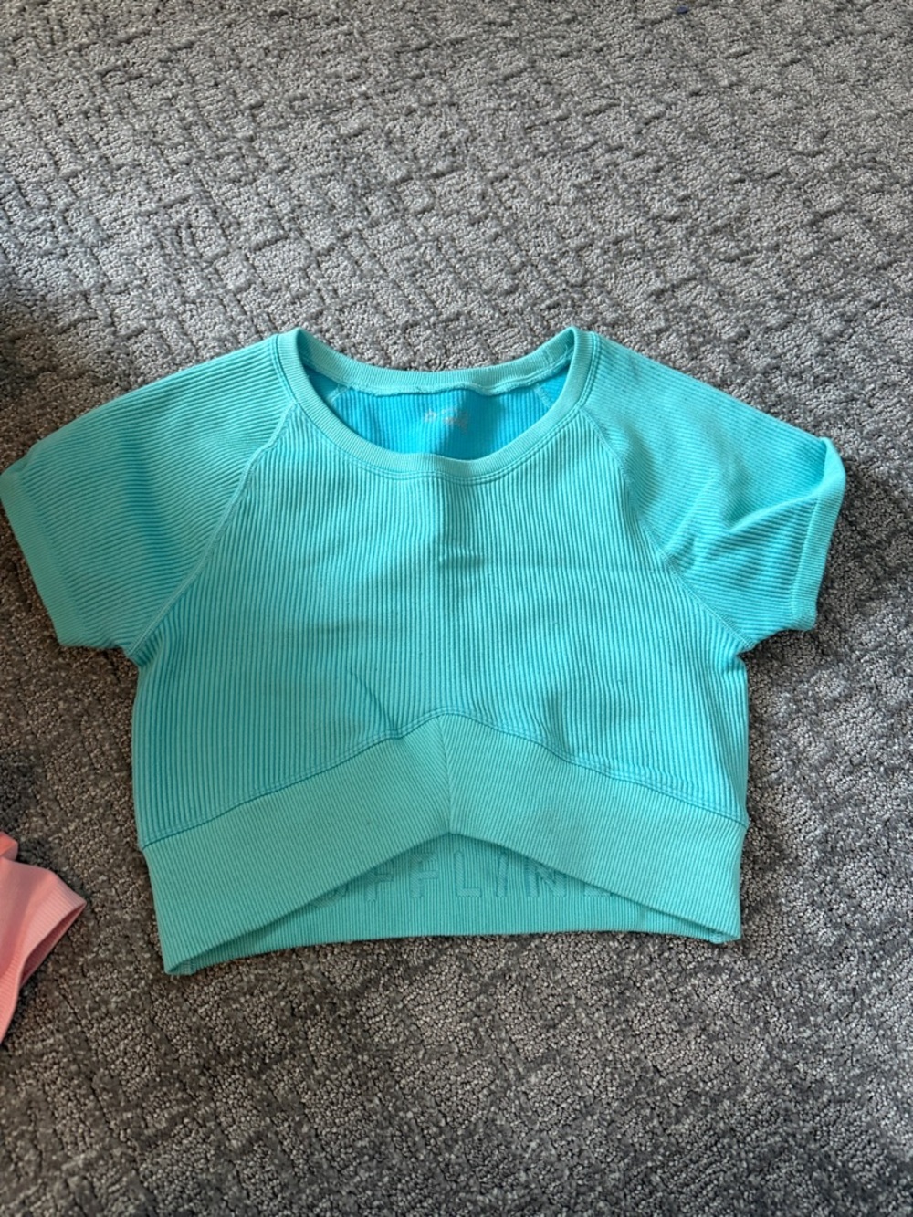 women’s Short Sleeve Crop Top Set - Pink & Aqua - Picture 4 of 5